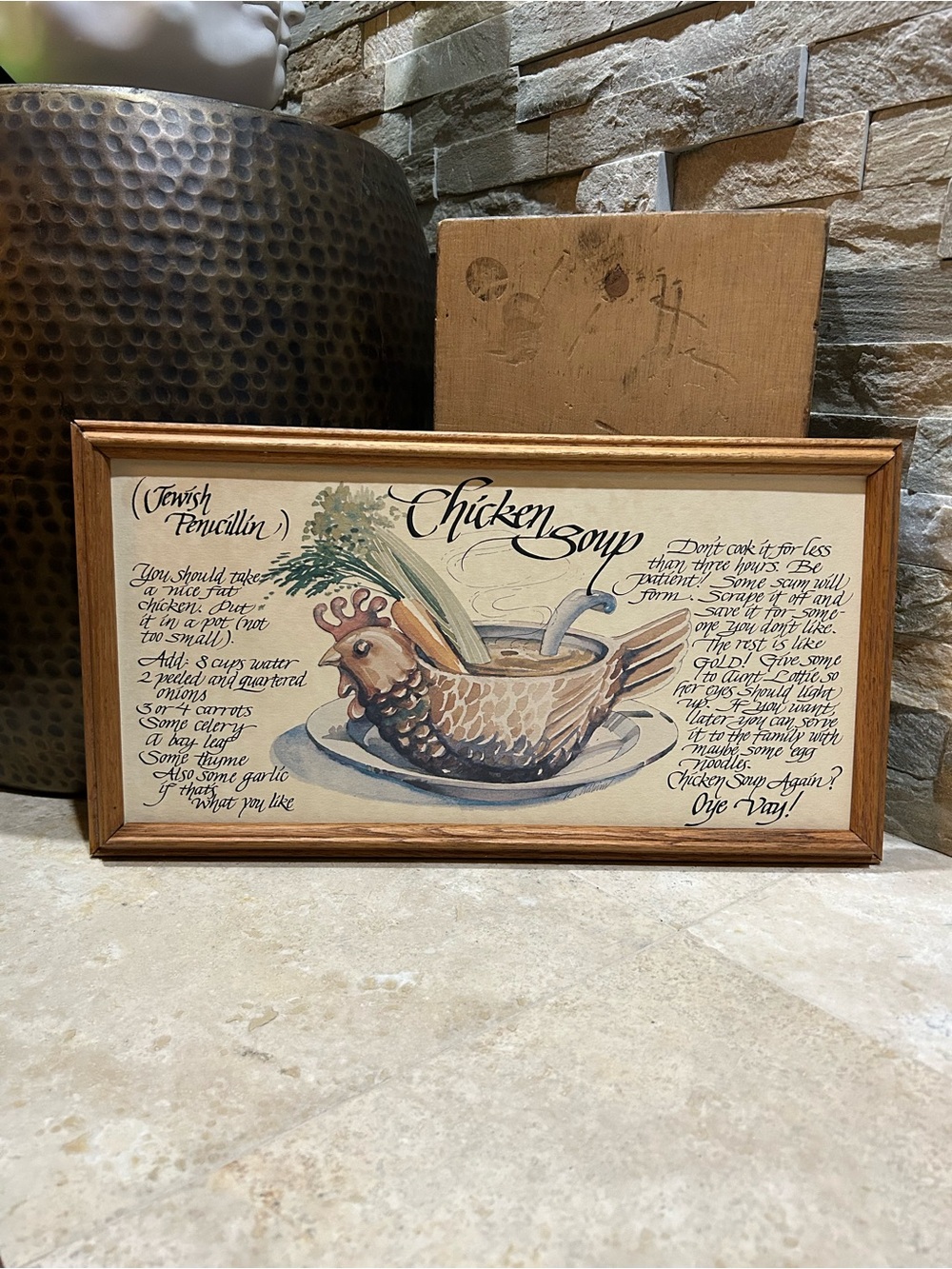 Vintage Jewish Grandma’s Chicken Soup Recipe Framed Art Print- Oye Vay